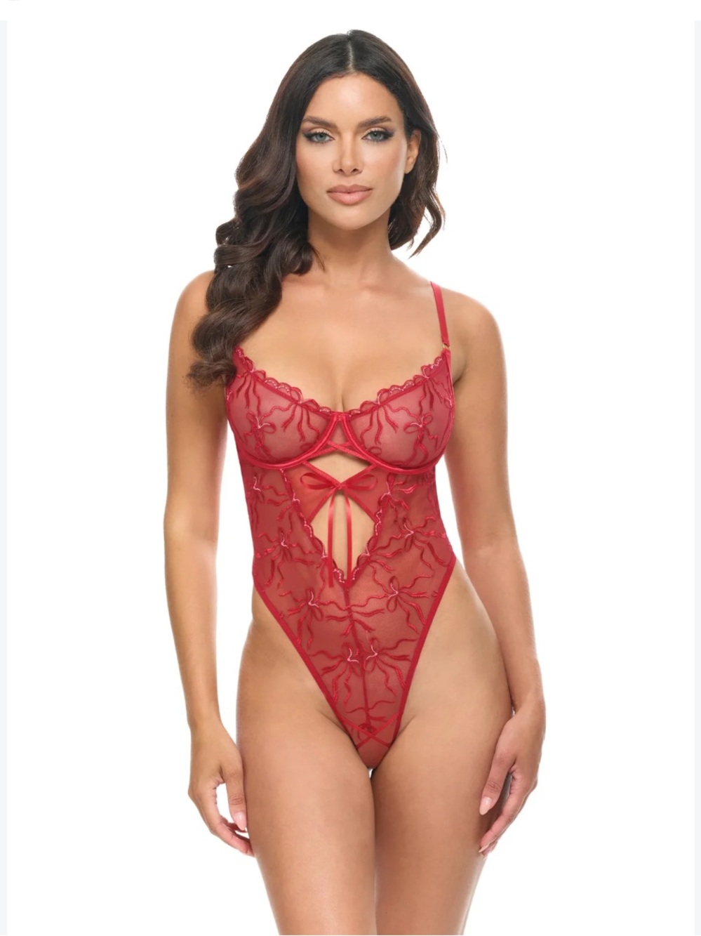 NWT OH LÀ LÀ CHERI PARIS Red Ribbon Lace Teddy Size L